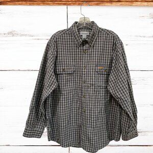 Carhartt Long Sleeve Chambray Plaid Shirt Men's Size L Cotton Discontinued S152